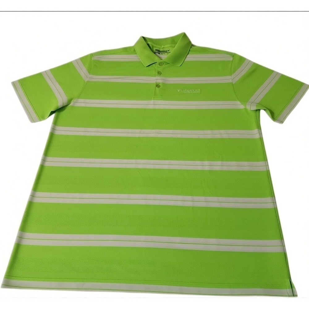 Nike Golf Polo Shirt Mens XL‎ Tour Performance Dri Fit Long Sleeve Striped Green